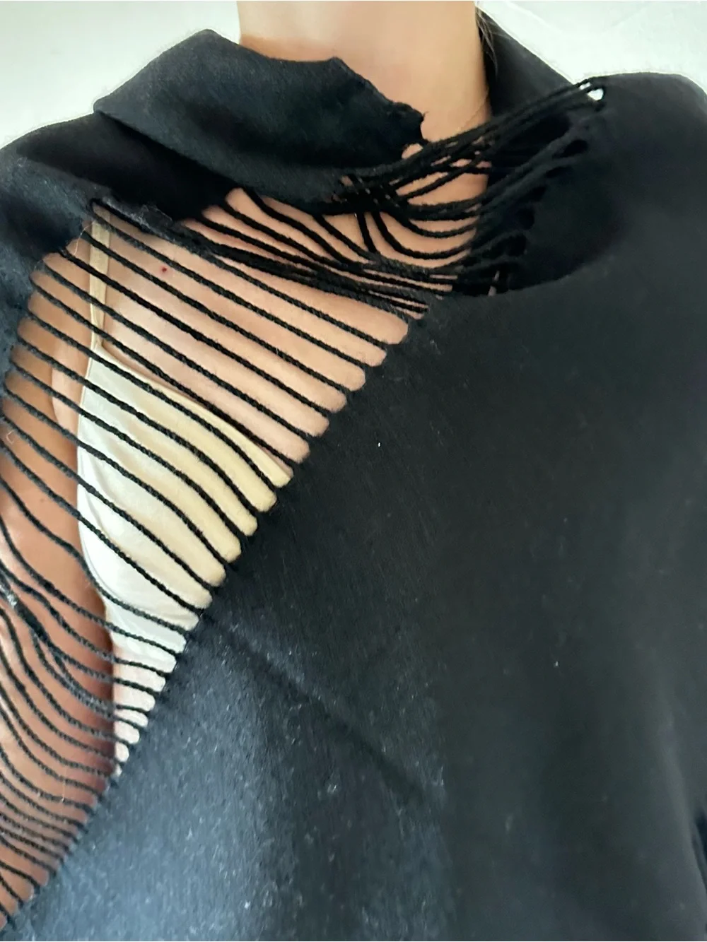 TYED THRU TYME Black Wool Pashmina Shawl Wrap🌸